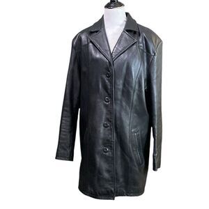 Wilsons Pelle Studio Genuine Leather Black Short Trench Blazer Jacket